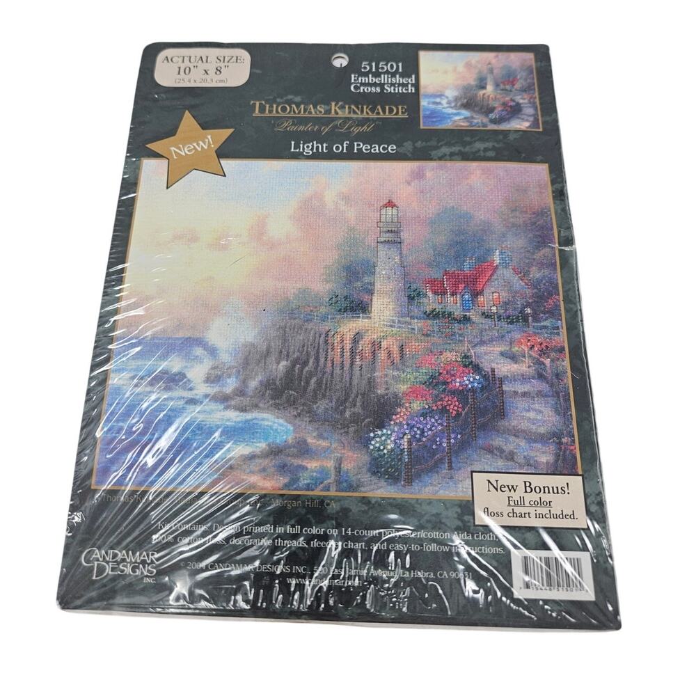Candamar Designs Thomas Kinkade 10x8 Light of Peace Cross Stitch Lighthouse